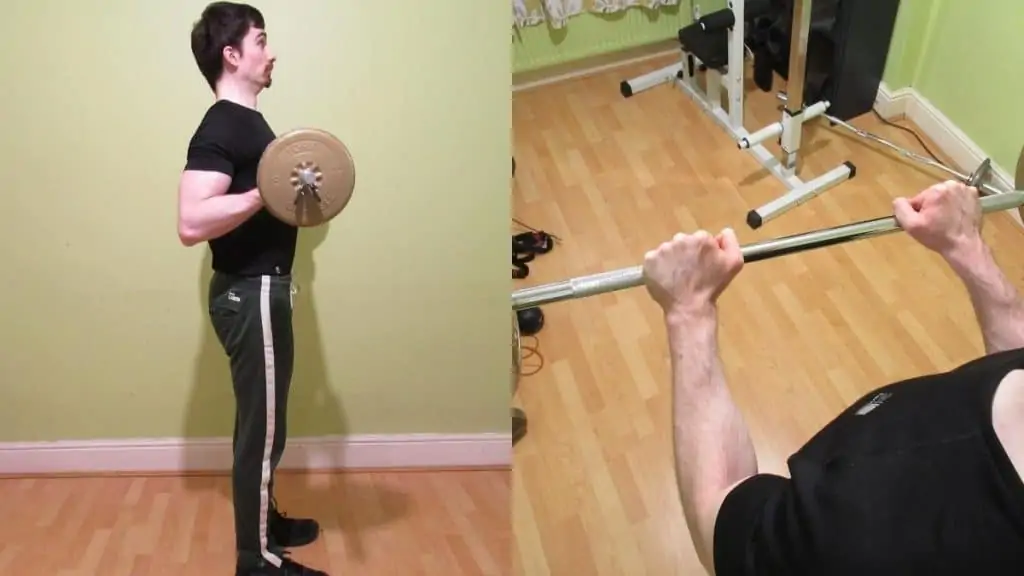 A man performing some barbell exercises for his biceps