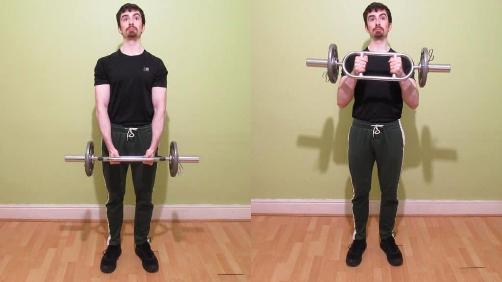 A man doing a barbell hammer curl for his biceps