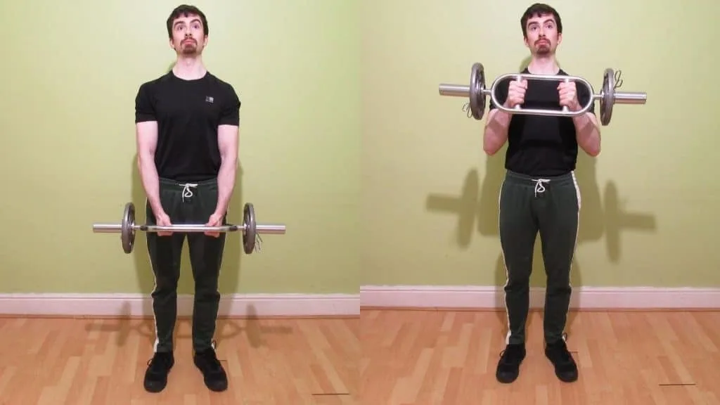 A man doing a barbell hammer curl for his biceps