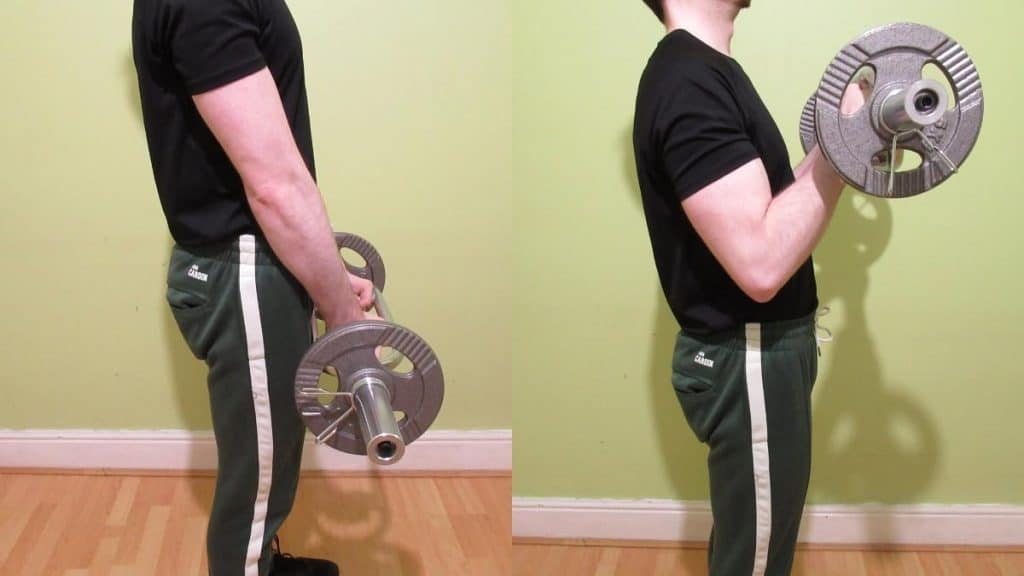 A man performing barbell hammer curls