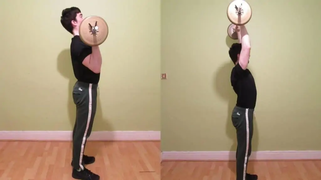 A man doing a barbell shoulder press