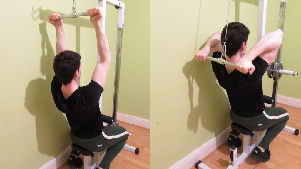 A man doing a behind the neck cable curl for his biceps