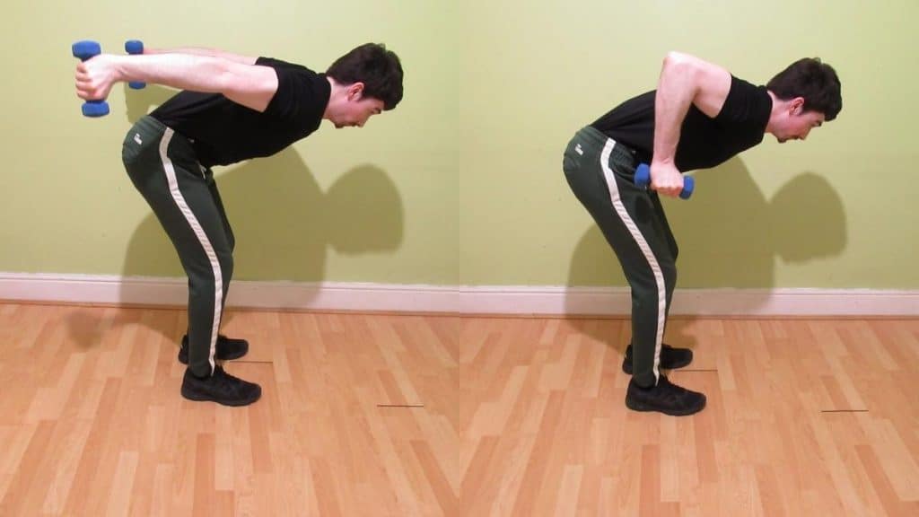 A man performing bent over triceps extensions