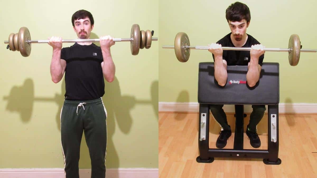 A man demonstrating some of the best barbell bicep exercises for building muscle