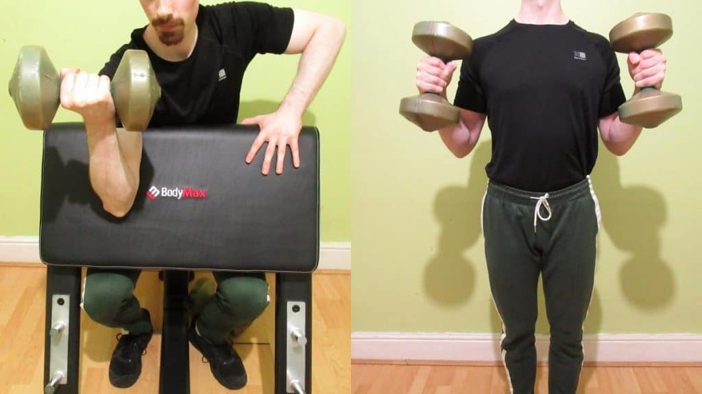 A man performing two of the best bicep exercises for mass and size gain