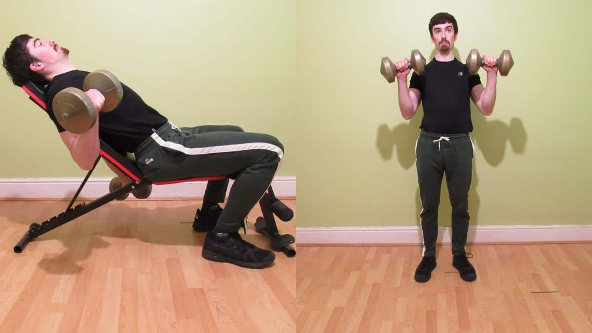 A weight lifter demonstrating two of the best dumbbell bicep exercises for building muscle