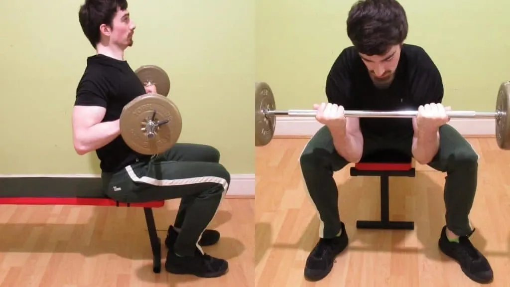 A man doing some bicep barbell exercises during his workout