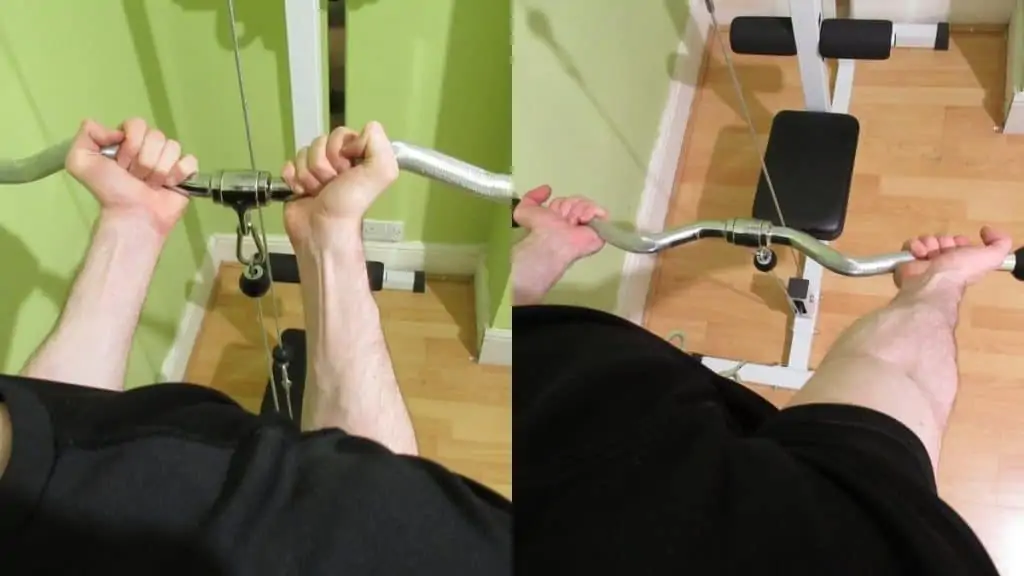 A man performing bicep cable curls