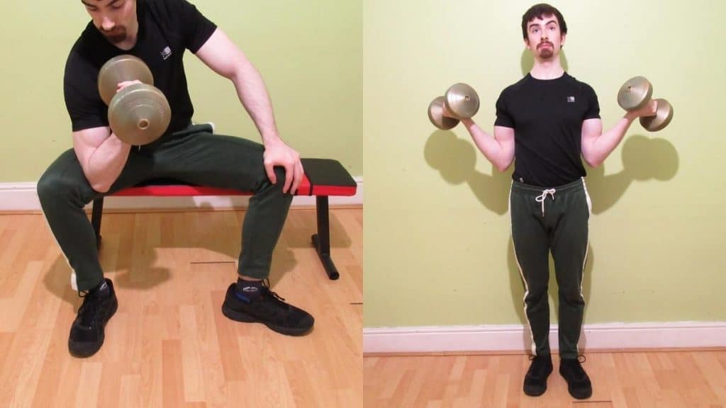 A man doing some bicep dumbbell exercises
