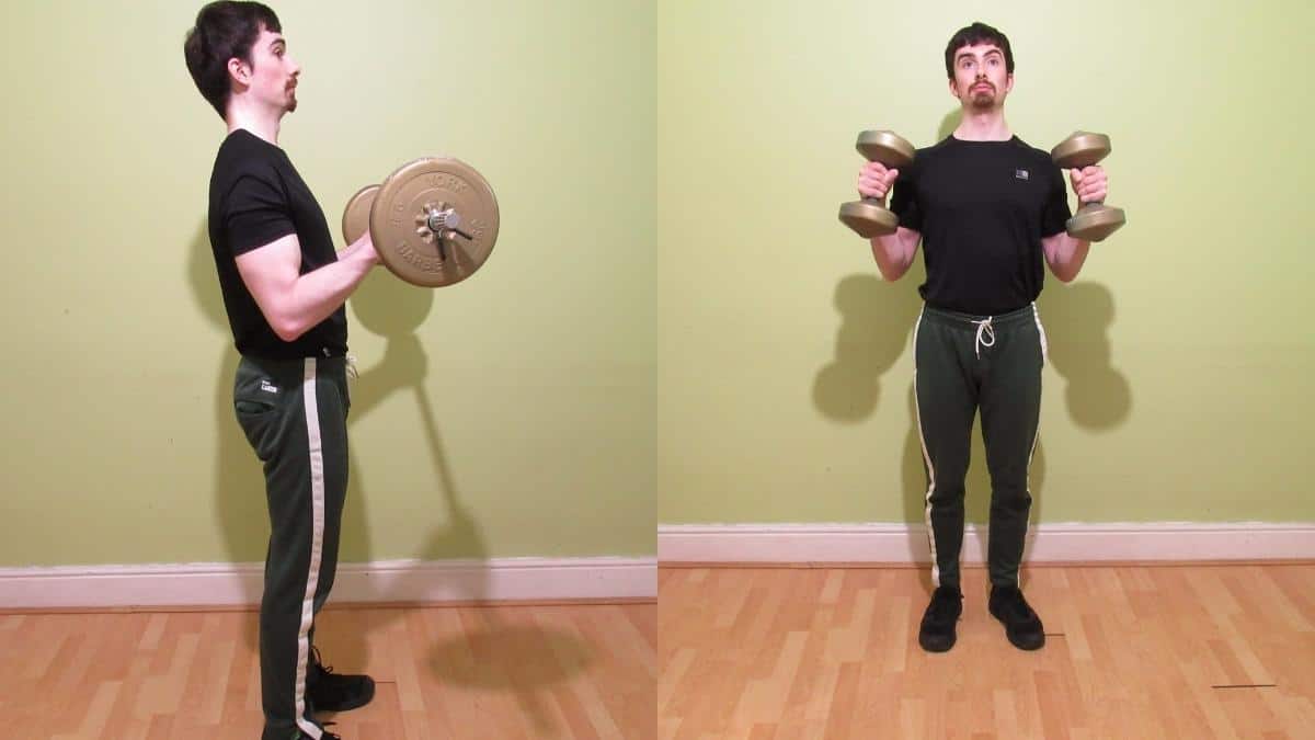 A man performing a some bicep workouts for beginners to build muscle
