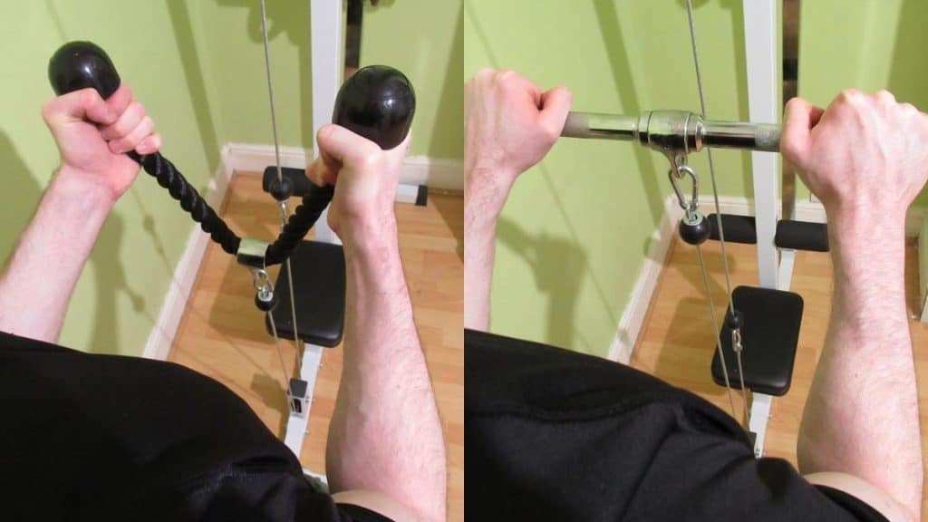 A man performing various bicep workouts with cables