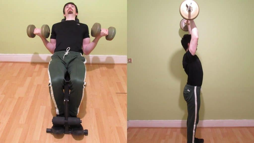 A weight lifter doing a biceps and shoulders workout
