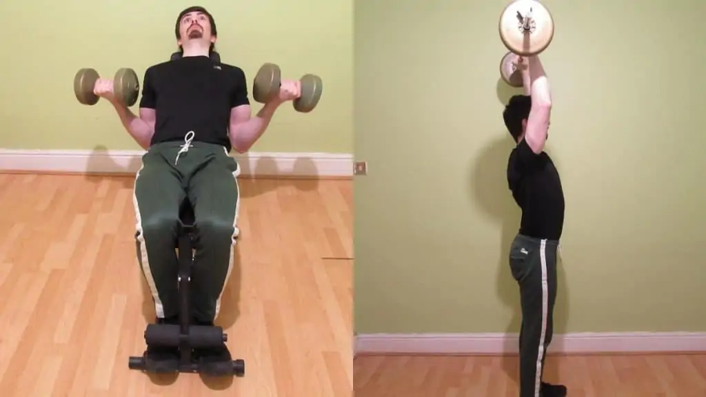 A weight lifter doing a biceps and shoulders workout