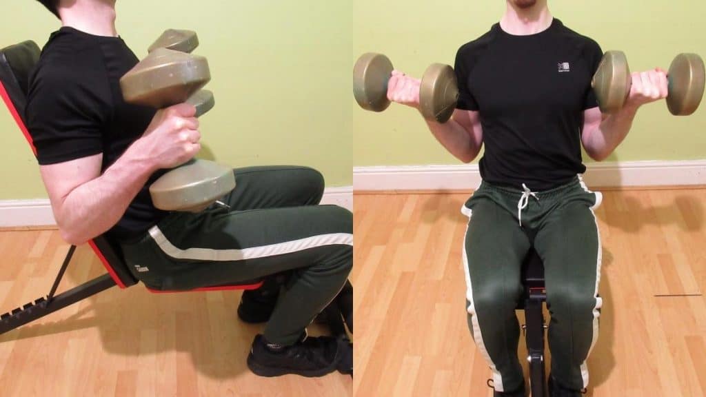 A weight lifter doing a bicep curls vs hammer curls comparison to illustrate the main differences