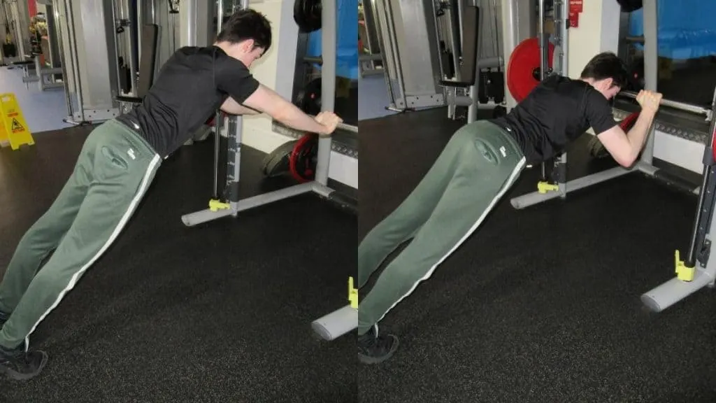 A man working his triceps with body weight skull crushers