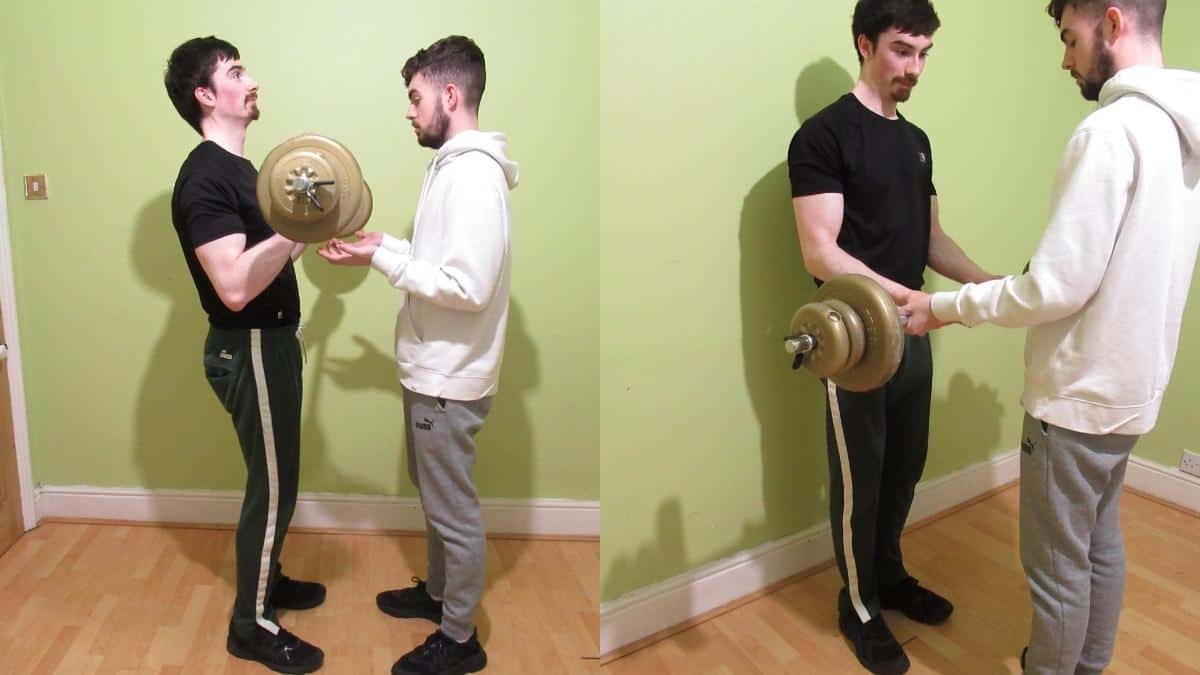 Two men performing the buddy curls exercise for their biceps