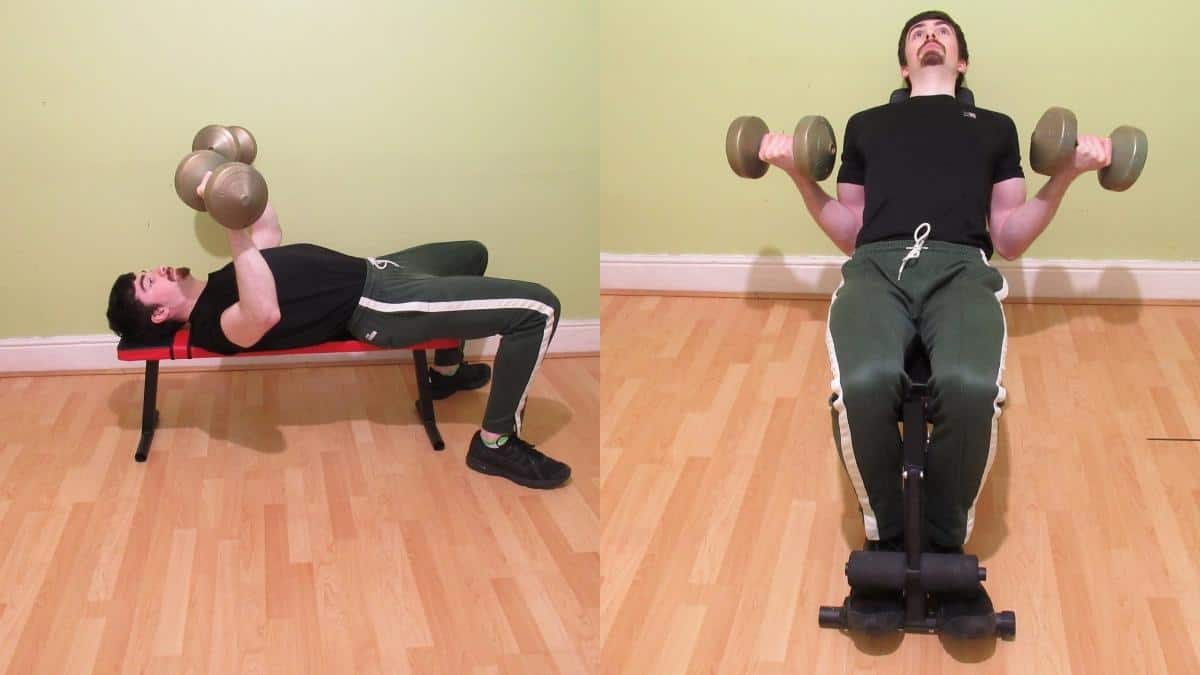 A weight lifter doing a chest and bicep workout routine