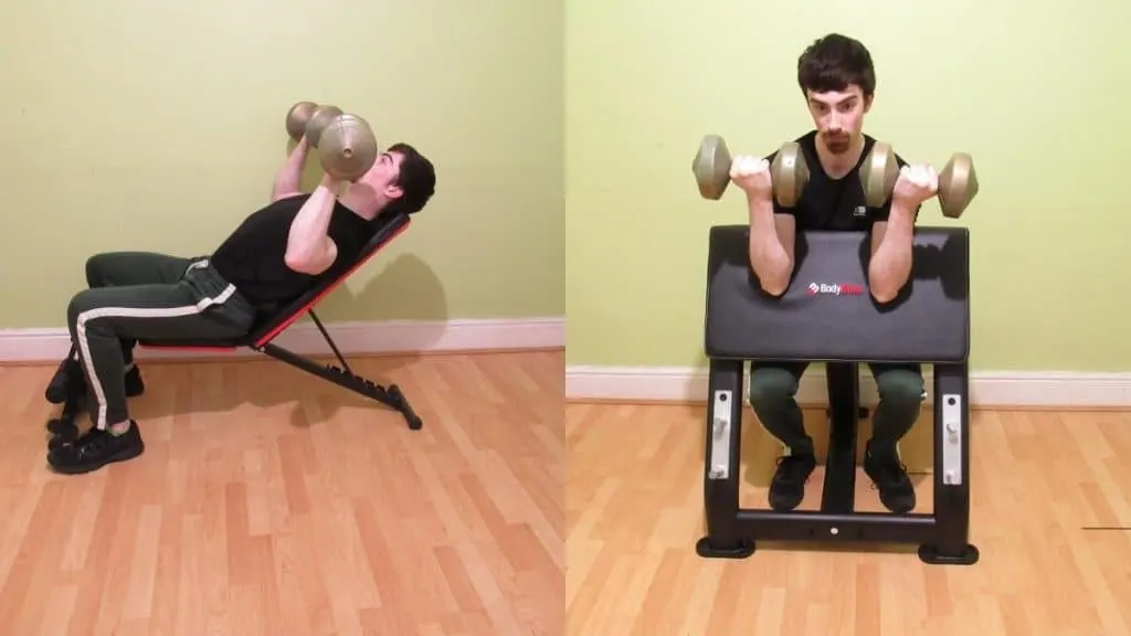 A man performing a chest and bis workout