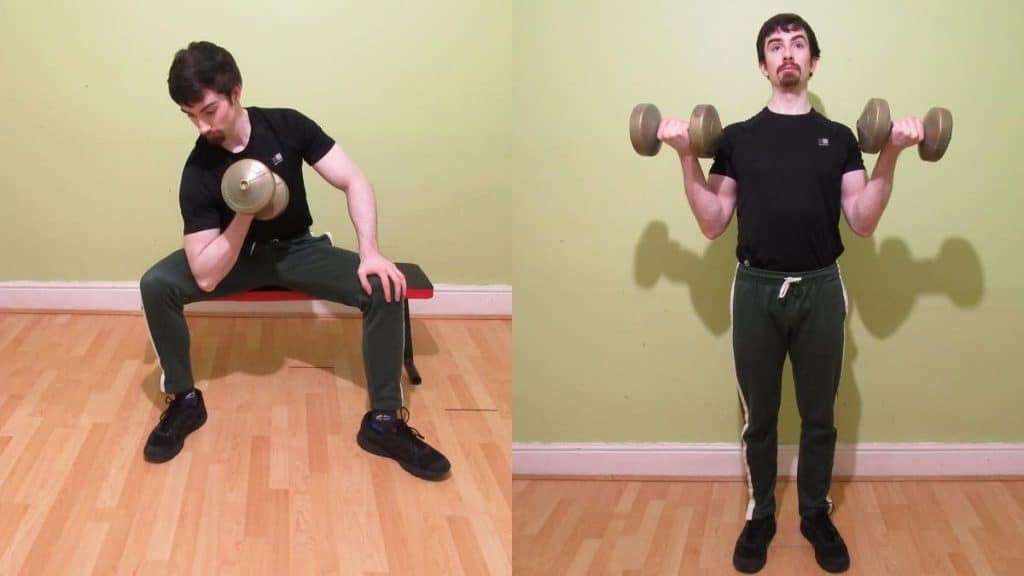 A man performing a concentration curls vs bicep curls comparison to show the differences