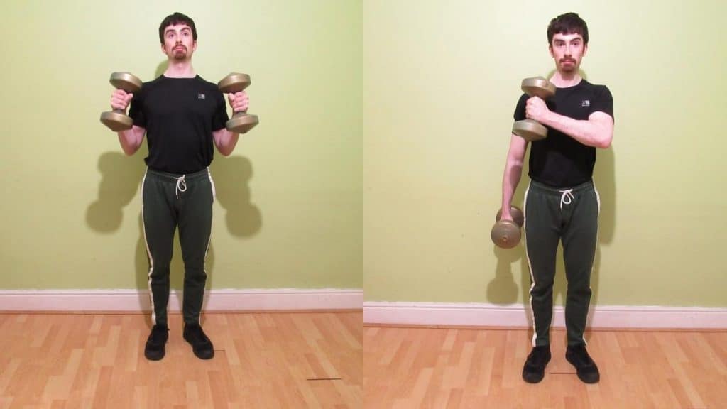 A man performing a cross body hammer curls vs hammer curls comparison to show the differences