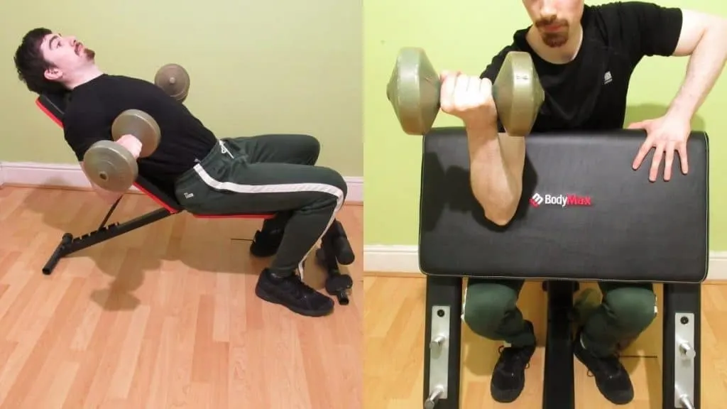 A man demonstrating some good DB bicep curl variations