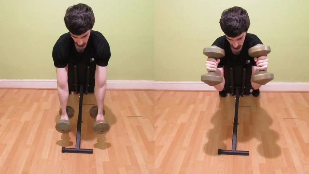 A man doing decline bench hammer curls