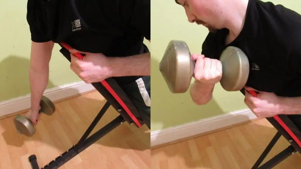 A man doing a decline bicep curl