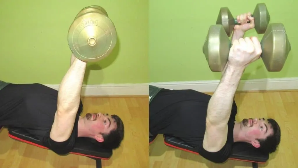 A man doing a decline DB tricep extension