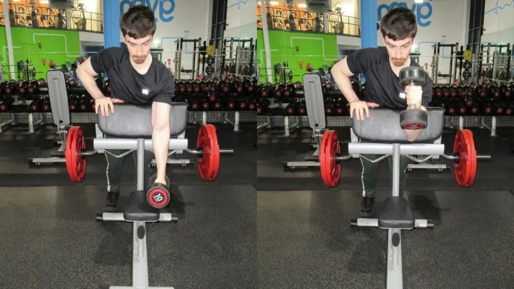 A man doing some decline hammer curls