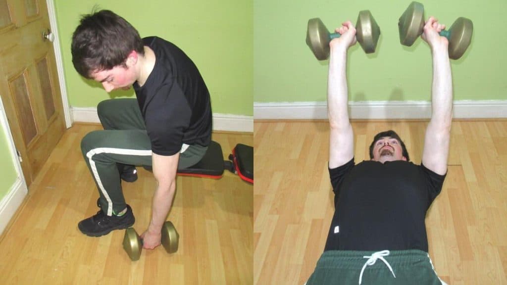 A man performing a decline lying triceps extension