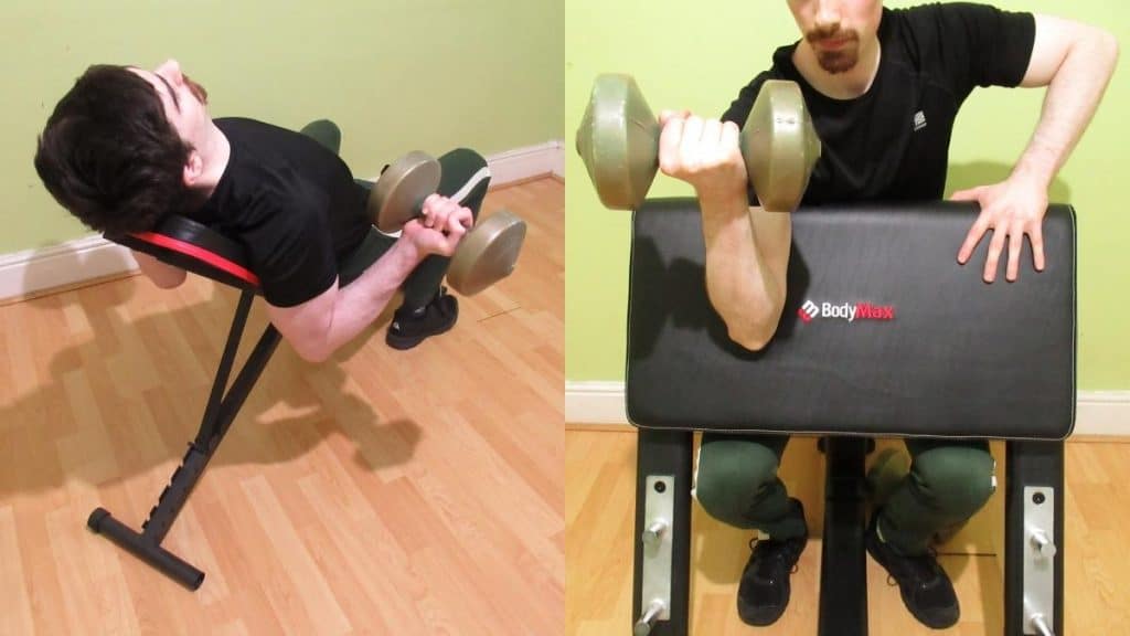 A man performing different types of bicep curls