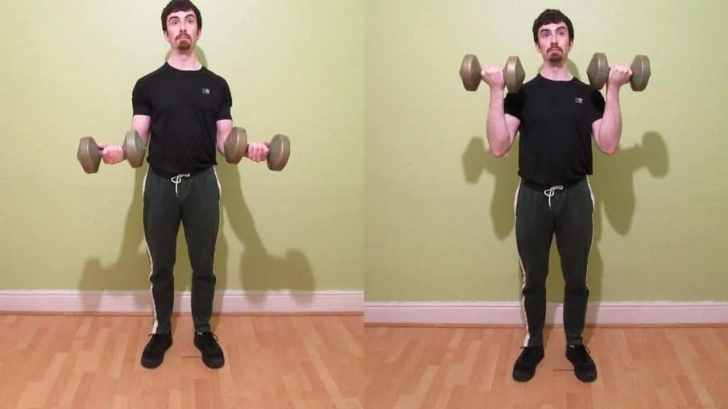 A man doing dumbbell 21s for his biceps