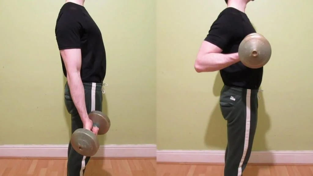 A man doing dumbbell drag curls to work his biceps