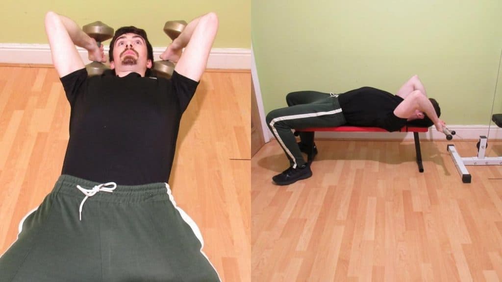 A man demonstarting some exercises that you can do if you get elbow pain when doing skull crushers
