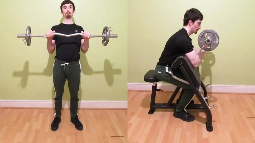 A man demonstrating some good EZ bar bicep curl variations