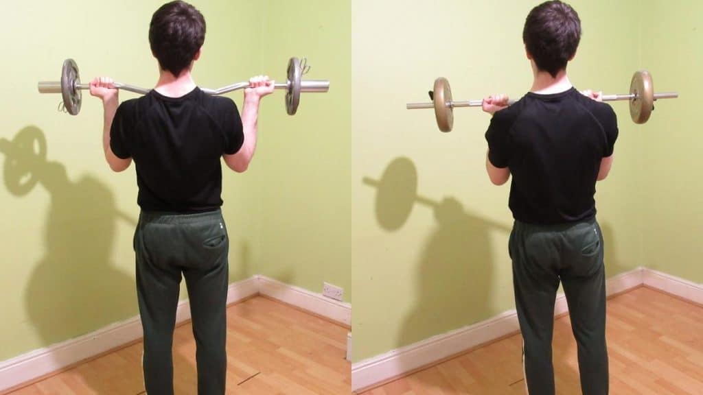 A man performing an EZ bar curl vs straight bar curl comparison to show the differences