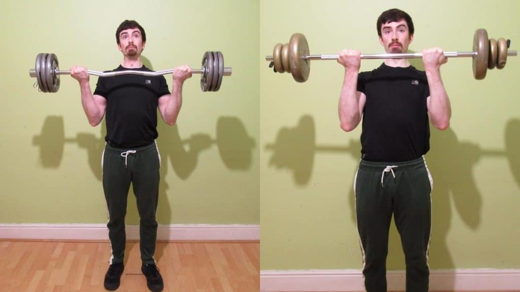 A weight lifter doing an EZ bar vs straight bar comparison