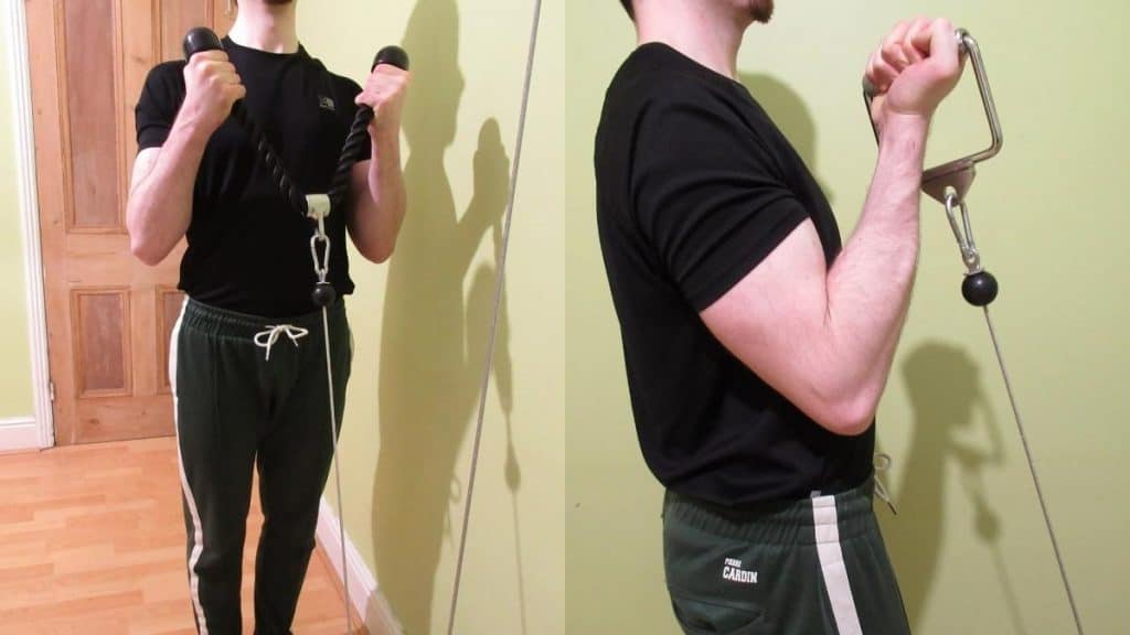 A man demonstrating some good alternatives to EZ cable curls