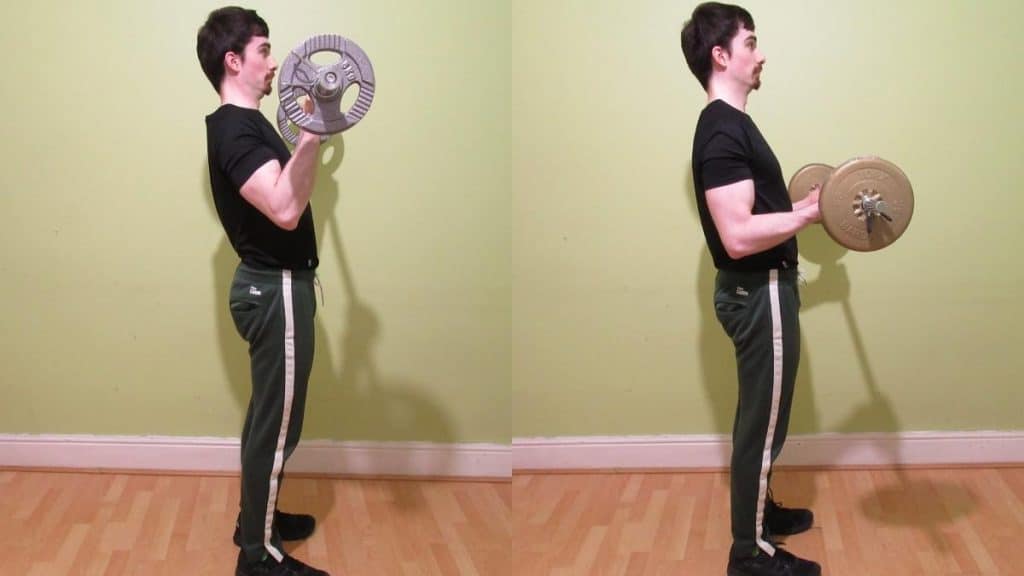 A weight lifter performing an EZ curl bar vs straight bar comparison to illustrate the differences