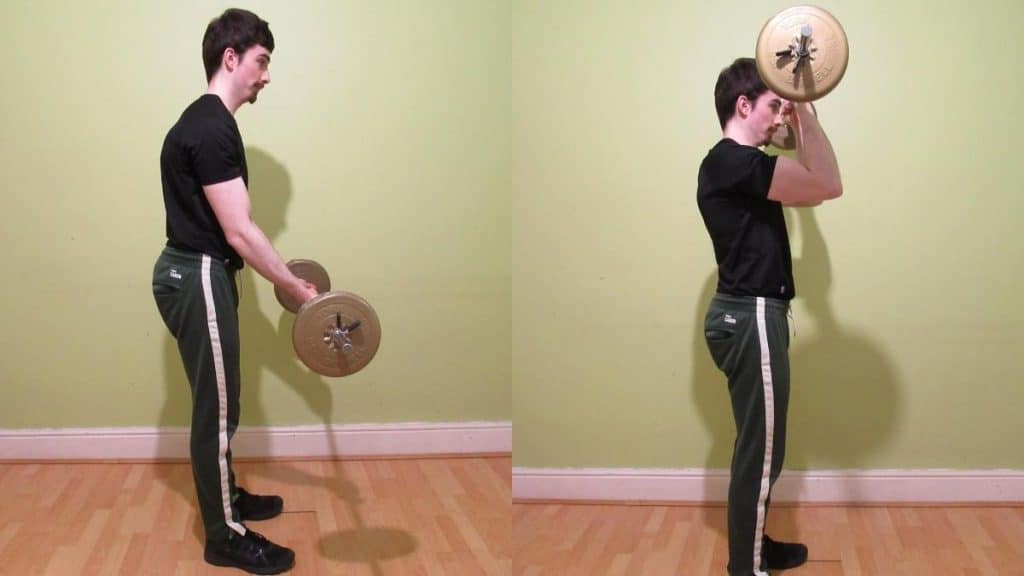 A man performing forehead curls for his biceps