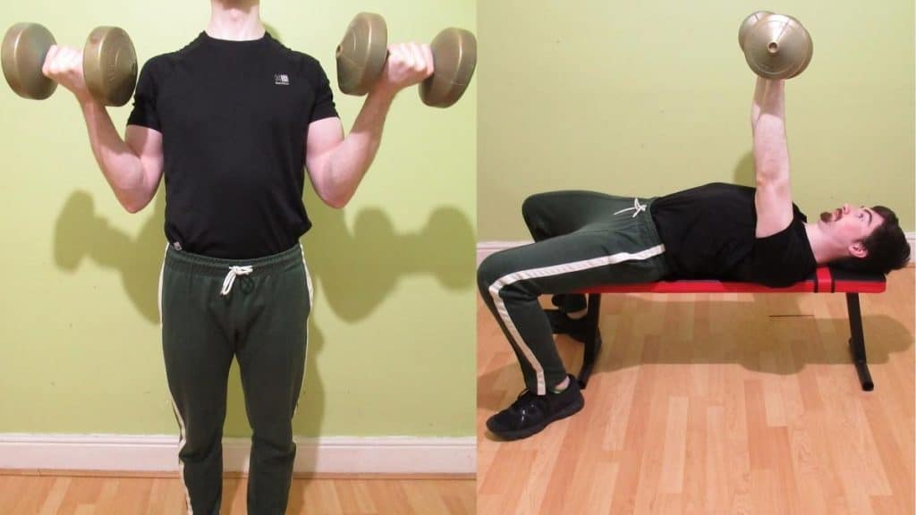 A weight lifter doing some free weight bicep exercises
