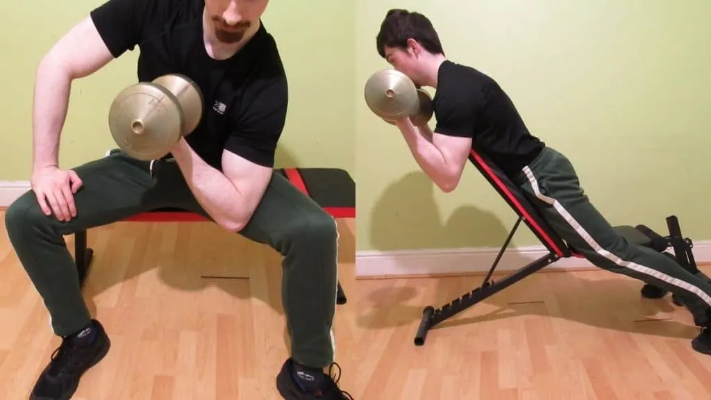 A man performing some free weight bicep exercises with dumbbells