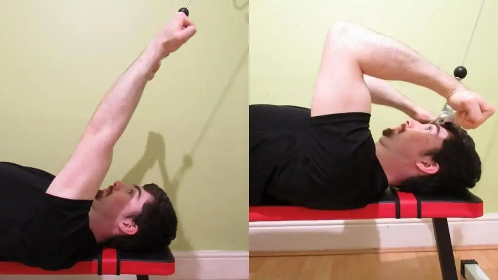 A man performing guillotine cable curls to work his biceps