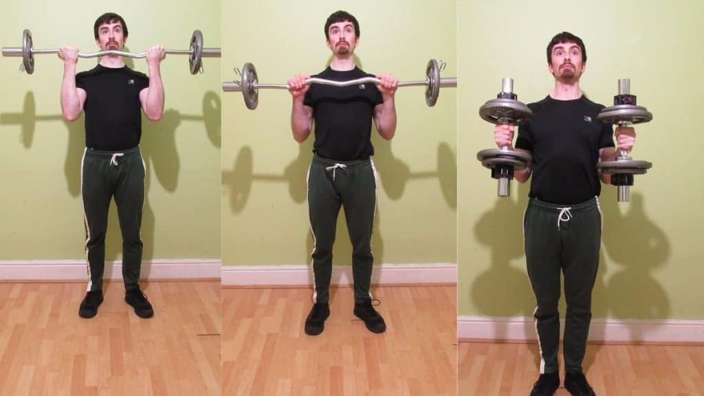 A weight lifter performing a hammer curl vs Zottman curl comparison