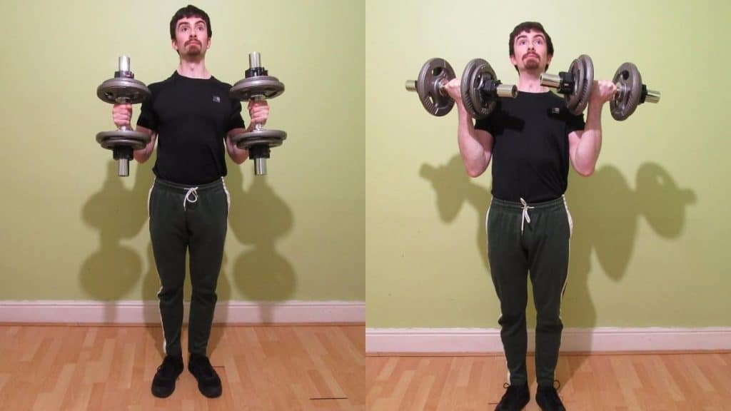 A man performing a hammer curls vs regular curls comparison to show the differences