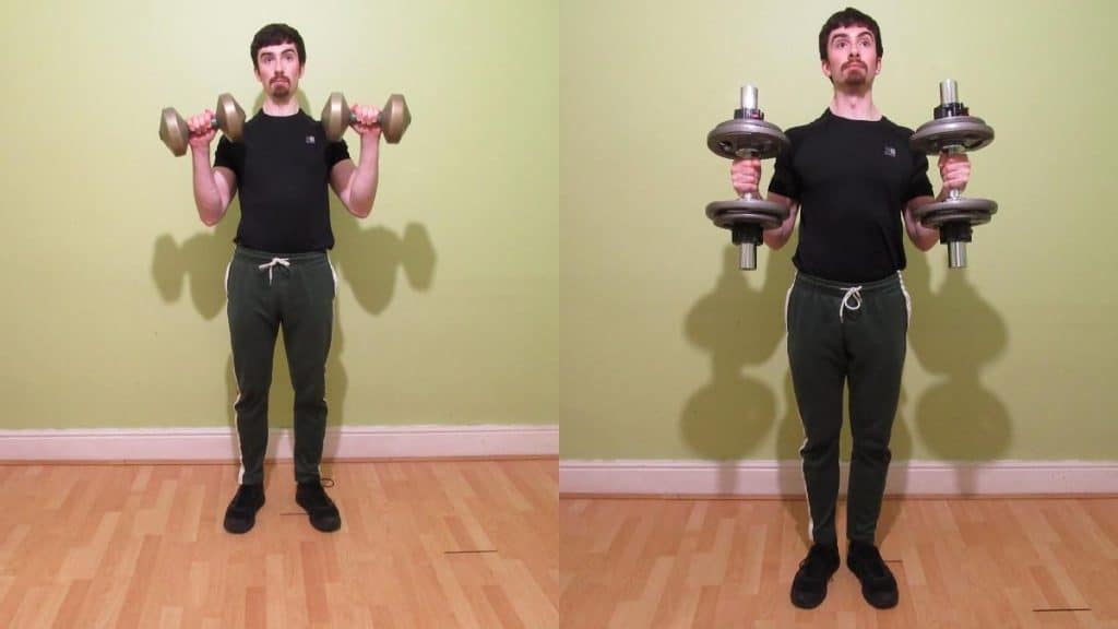 A weight lifter performing a hammer curls vs reverse curls comparison