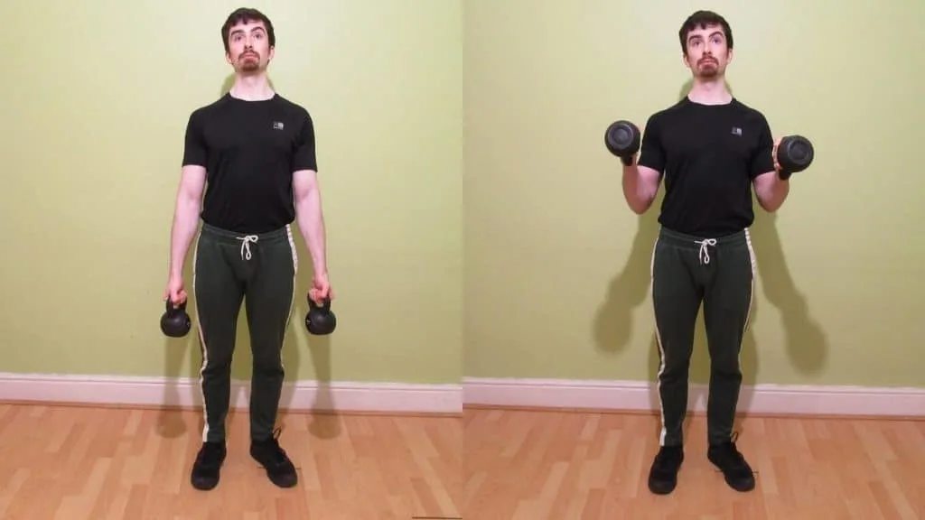 A man doing a hammer kettlebell curl