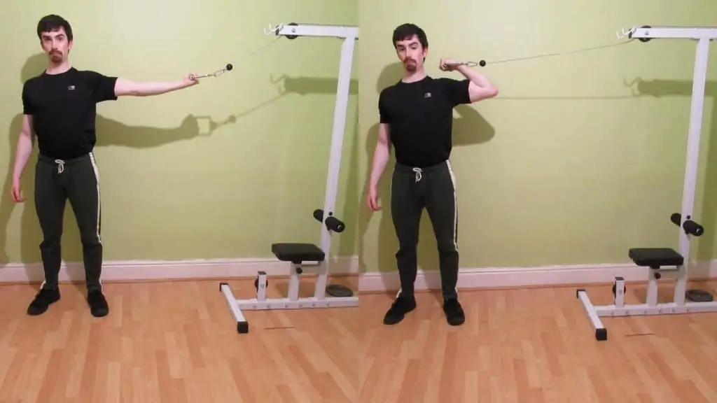 A man doing hercules curls with cables