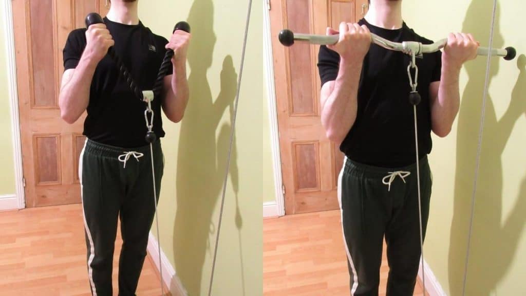 A man demonstrating a good high cable curl alternative