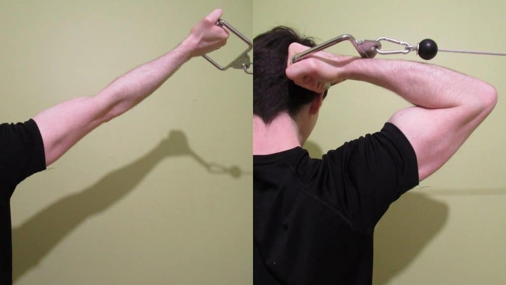 A man doing a high pulley cable curl for his biceps